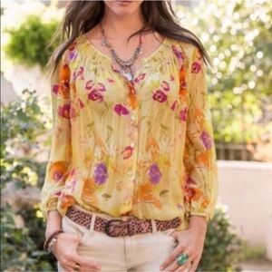 Sundance Antonia Floral 100% Silk Sheer Blouse